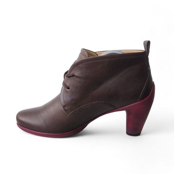 ECCO Sculptured 65" Leather Ankle Booties Brown / Burgundy Heel Women's 10-10.5 - Picture 6 of 11